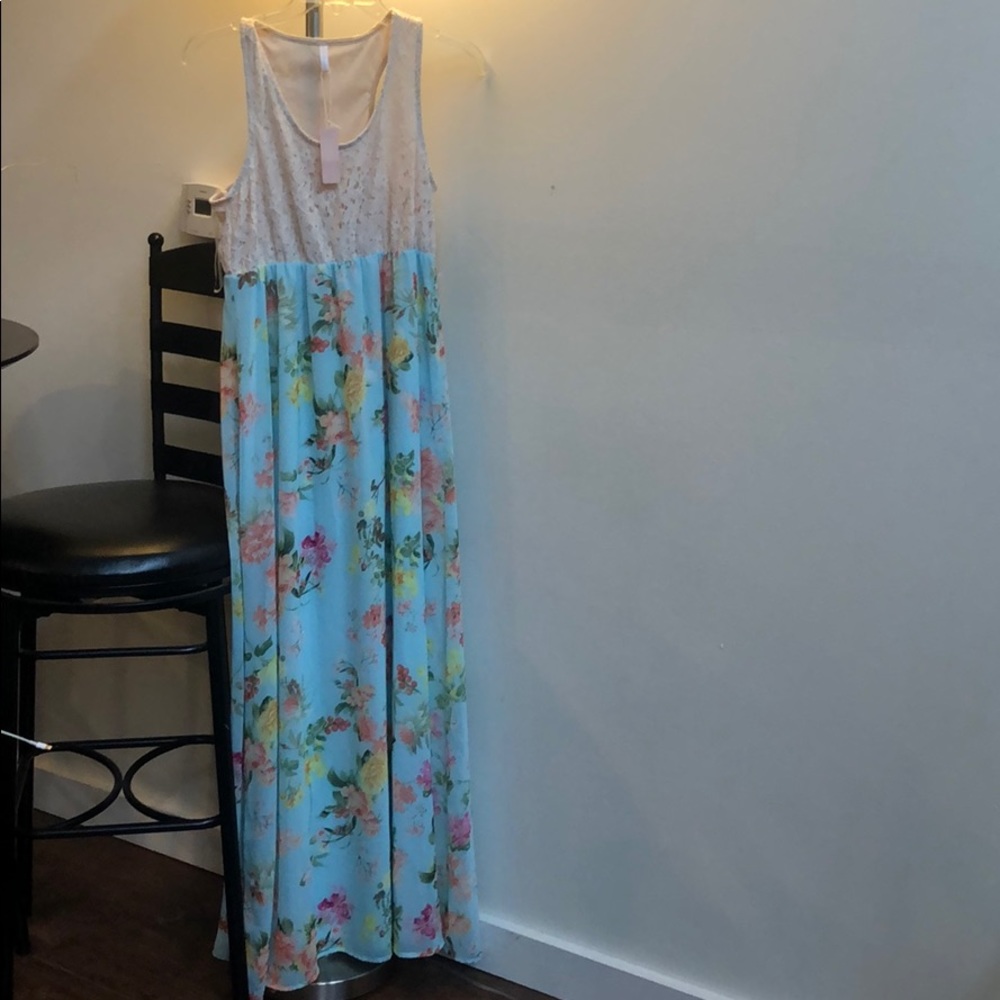 Pink Blush Maternity long two-tone dress blue